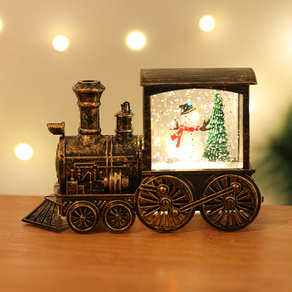 New Christmas Decoration Santa Claus Water Injection Brush Gold Train Decoration Small Night Lamp Christmas Gift