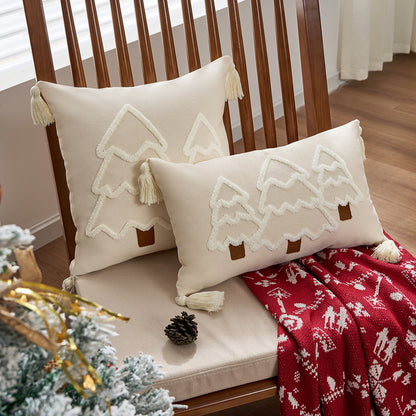 Home Christmas Tree Canvas Embroidery Pillow Case