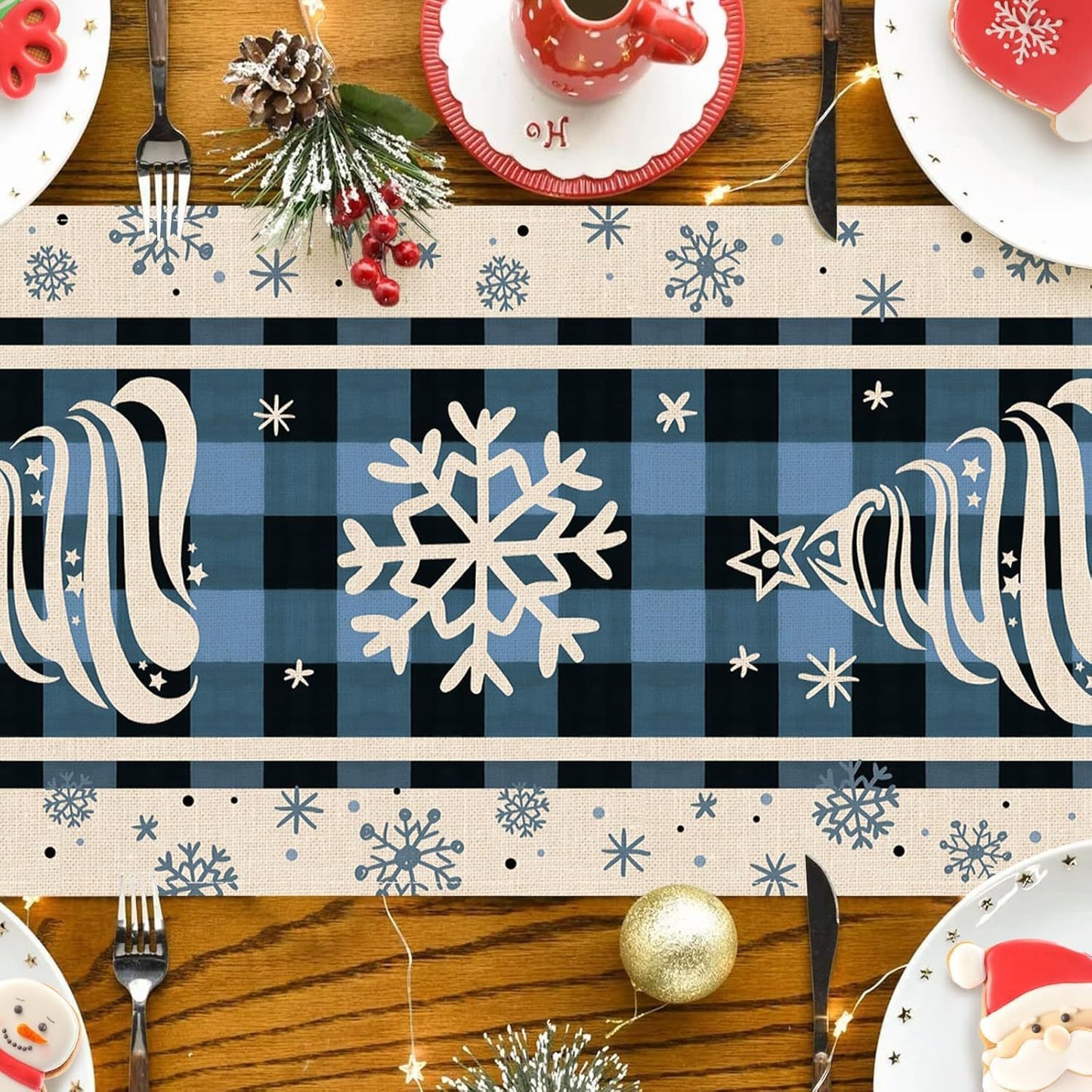 Camino de mesa con diseño de árboles de Navidad, decoración de mesa de comedor para cocina, vacaciones de invierno, para interiores y exteriores, decoración de fiesta en el hogar, 13 x 72 pulgadas