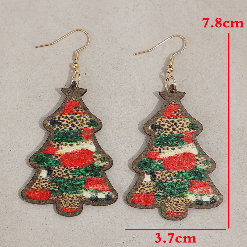 Pendientes con diseño de árbol de Navidad de doble cara y fondo a rayas a cuadros de la serie navideña