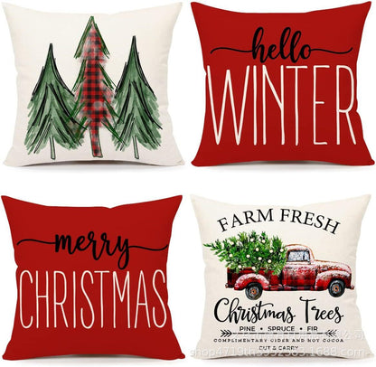 Christmas Snowman Reindeer Gloves Eucalyptus Throw Pillow Covers, 18 X 18 Inch Winter Holiday Stripes Cushion Case Decoration For Sofa Couch Set Of 4