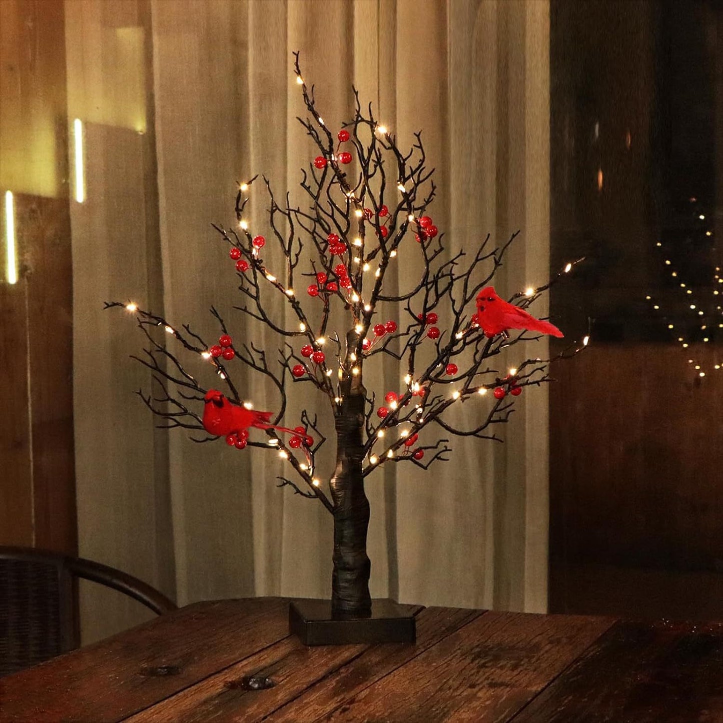 Árbol de pájaros de espino chino con luz LED para dormitorio de Navidad, decoración de escritorio