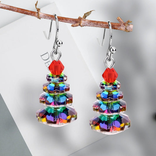 Boucles d'oreilles pendantes créatives multicolores personnalisées en forme d'arbre de Noël