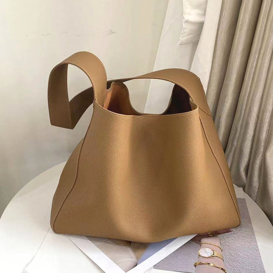 Bolso tipo cubo de cuero genuino de gran capacidad simple a la moda para mujer