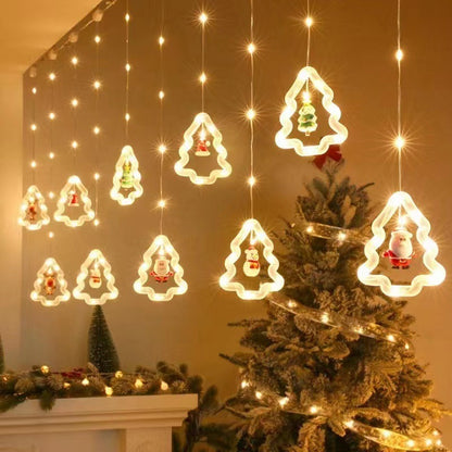 Festive DIY String Lights,Santa Claus Circle Christmas Tree Cartoon Shape Curtain Lights,LED Colorful Lights,Room Window Decoration Lights