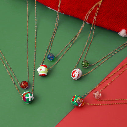 Collier lumineux de Noël Niche de mode Arbre de Noël Père Noël Perle ronde Collier double couche pour femmes Bijoux