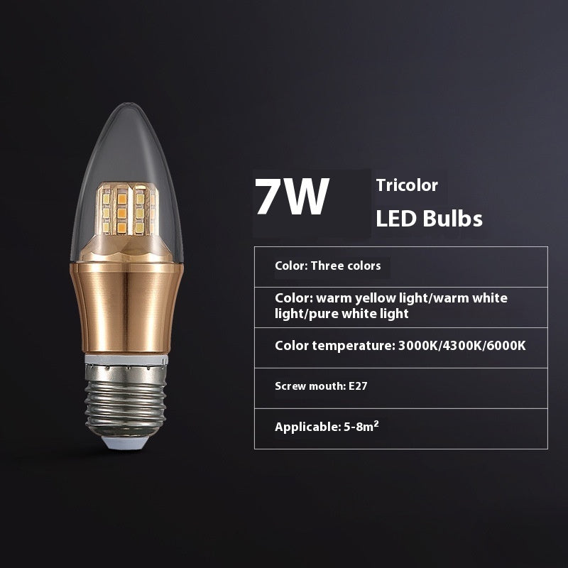 Household E14e27 Screw Bulb Led Energy-saving Lamp Threads Band Super Bright Variable Light With Three Colors