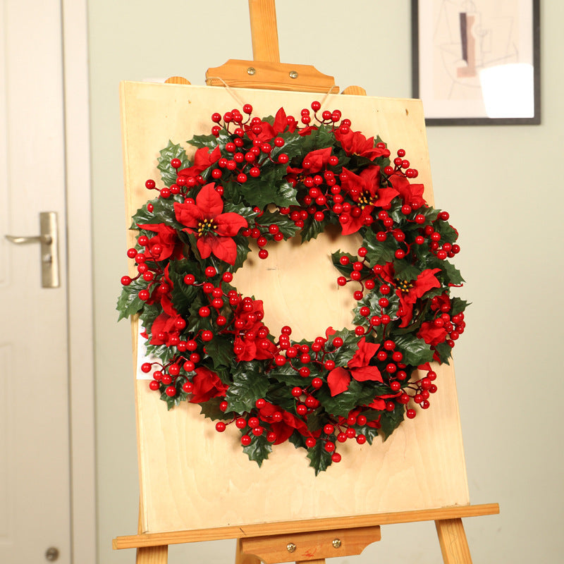 Green Trident Leaves Red Christmas Wreath