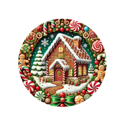 Christmas Candy Gingerbread Man Christmas Tree House Round Wooden Sign Door Plate