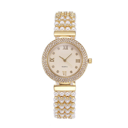 Women's Fashion Pearl Quartz Watch With Diamonds