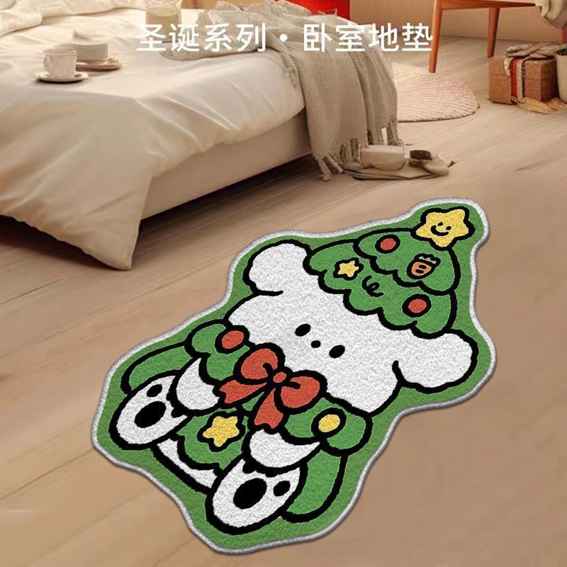 Tapis en cachemire avec motif d'arbre de Noël pour la maison, tapis de porte antidérapant pour la veille de Noël, tapis de salle de bain