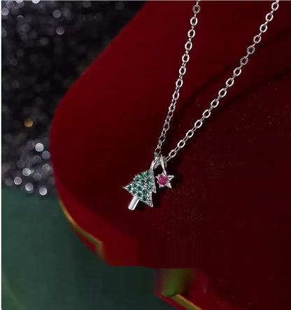 Collier de petit arbre de Noël Chaîne de clavicule Haut de gamme en argent pur Niche de luxe légère 925