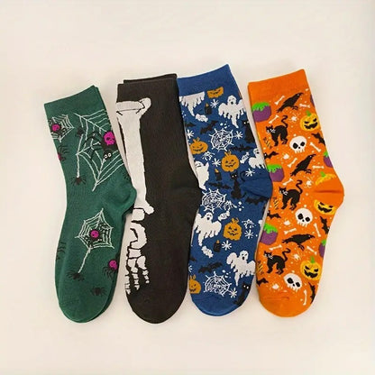 Women And Mens Funny Halloween Socks Adults Skeleton Dress Socks Spider Web Skull Crew Socks Novelty Halloween Gift