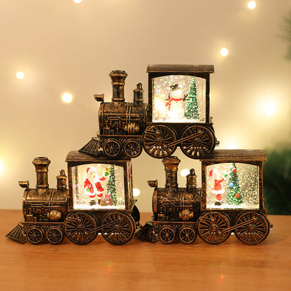 New Christmas Decoration Santa Claus Water Injection Brush Gold Train Decoration Small Night Lamp Christmas Gift