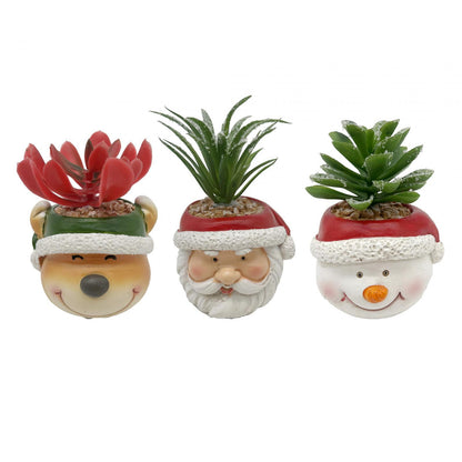 Pot de plantes succulentes de simulation de Noël en résine, faux pot de fleurs, Père Noël, bonhomme de neige, petite simulation de Noël en pot