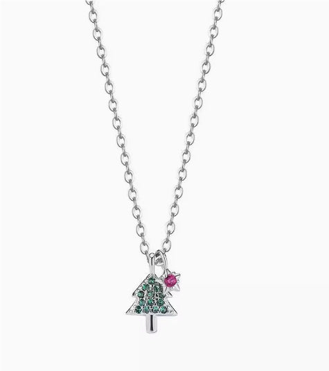 Collier de petit arbre de Noël Chaîne de clavicule Haut de gamme en argent pur Niche de luxe légère 925