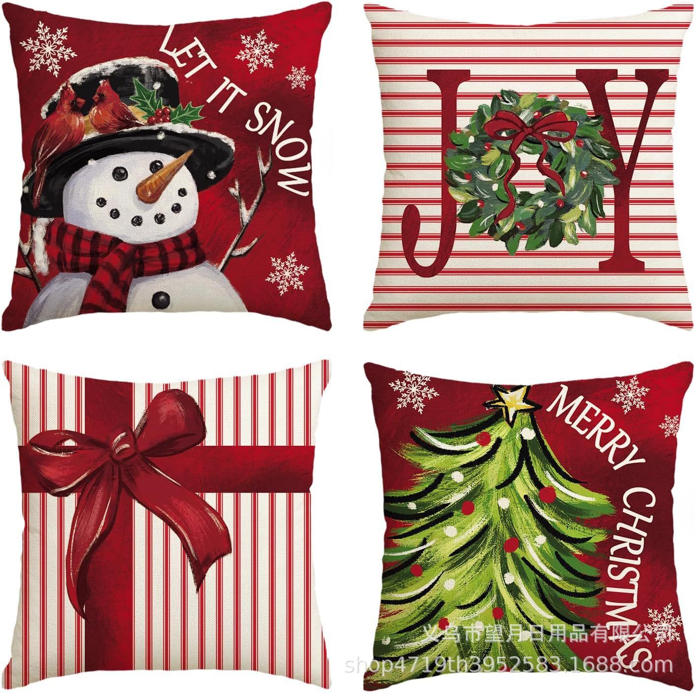 Christmas Snowman Reindeer Gloves Eucalyptus Throw Pillow Covers, 18 X 18 Inch Winter Holiday Stripes Cushion Case Decoration For Sofa Couch Set Of 4