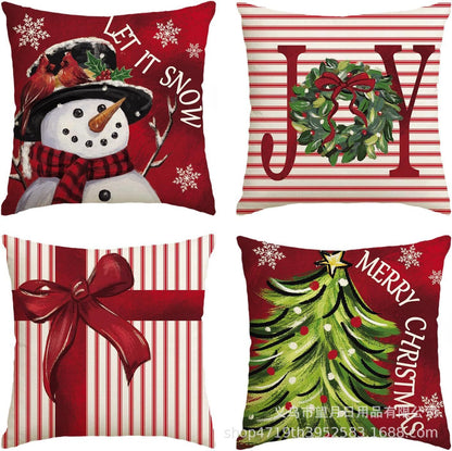 Christmas Snowman Reindeer Gloves Eucalyptus Throw Pillow Covers, 18 X 18 Inch Winter Holiday Stripes Cushion Case Decoration For Sofa Couch Set Of 4