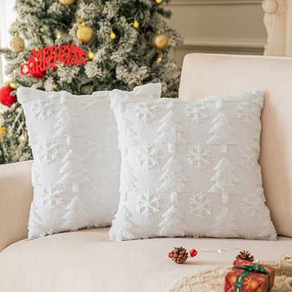 Coussin de canapé en peluche avec flocon de neige et arbre de Noël pour salon, décoration de fête, taie d'oreiller