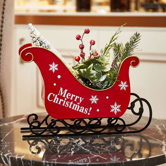 Christmas Decoration Metal Sleigh With Christmas Tree LED Lights Home Xmas Desktop Ornament 2024 New Year Gift For Kids