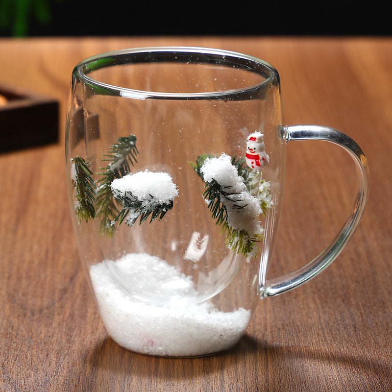 Vaso navideño de vidrio de doble capa resistente al calor y de borosilicato