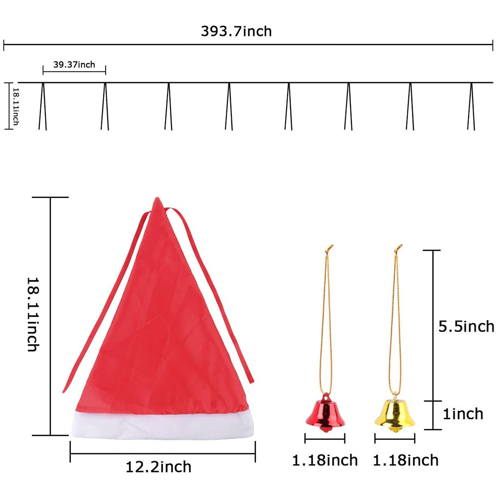 Chapeau de décoration de noël, 8 chapeaux, 10 cloches, chapeau lumineux suspendu