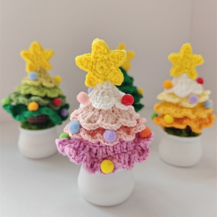 Handmade Crocheted Christmas Tree Wool Pot Shopping Mall Night Market Desktop Decoration