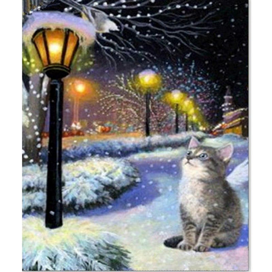 5D Diamond Painting - Katze im Schnee