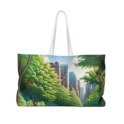 "Dotty Cityscape" - The Alien Weekender Bag Pointillism Style