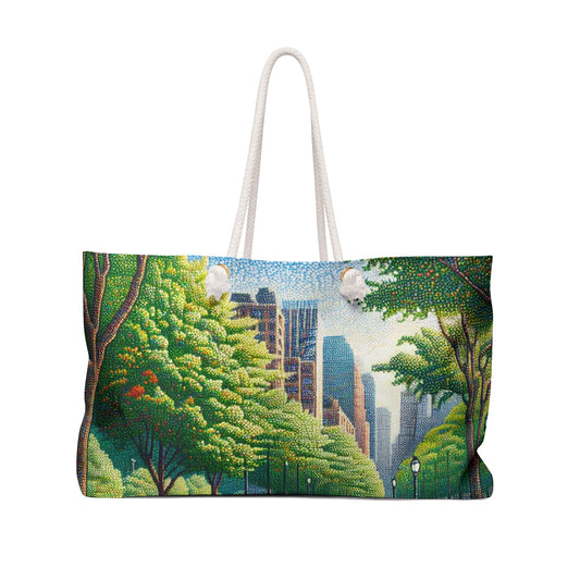 "Dotty Cityscape" - The Alien Weekender Bag Pointillism Style