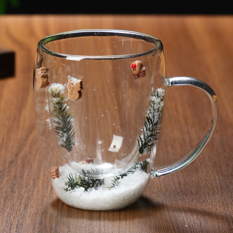 Vaso navideño de vidrio de doble capa resistente al calor y de borosilicato