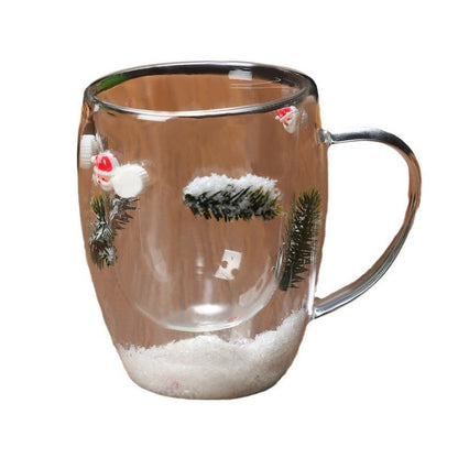 Vaso navideño de vidrio de doble capa resistente al calor y de borosilicato