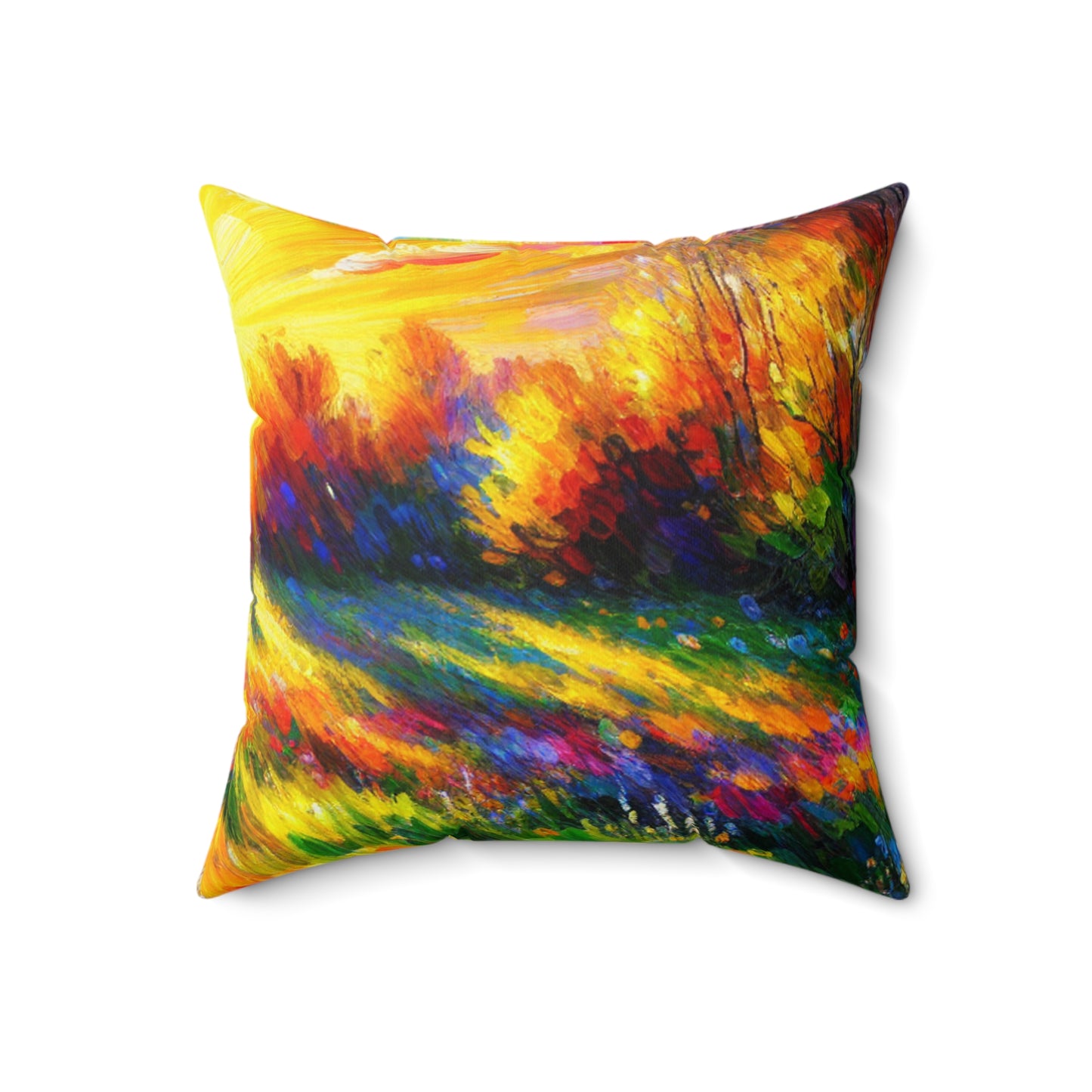 "Vibrant Springtime Sky" - La almohada cuadrada de poliéster hilado alienígena estilo fauvismo