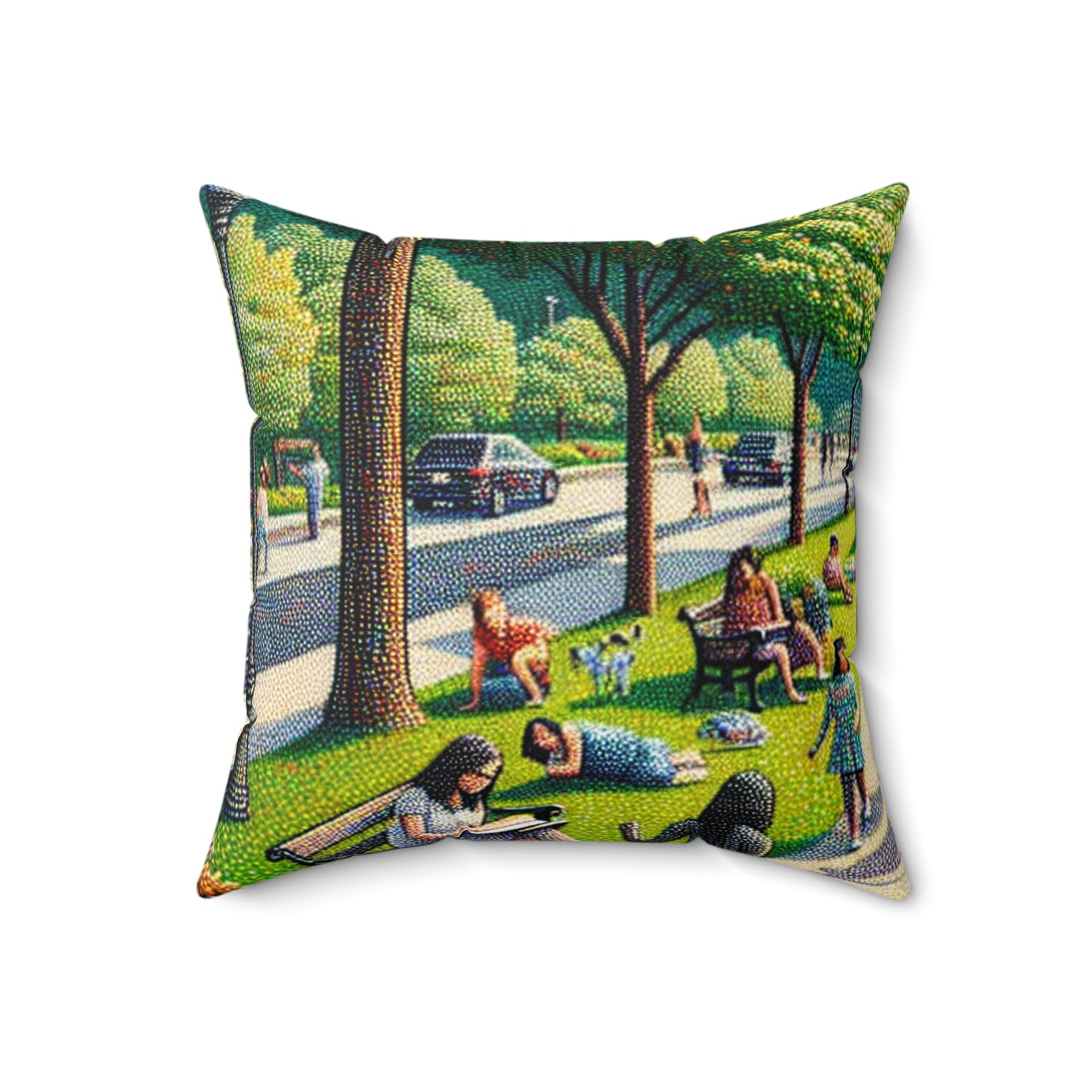 "Dotty Cityscape" - The Alien Spun Polyester Square Pillow Pointillism Style