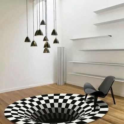 Tapis Vortex 3D, grille noire et blanche, Illusion de trou sans fond, tapis de sol antidérapant pour salon et chambre à coucher, à la mode pour la maison