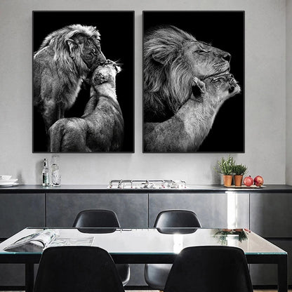 Black And White Lion Family Poster Canvas Print