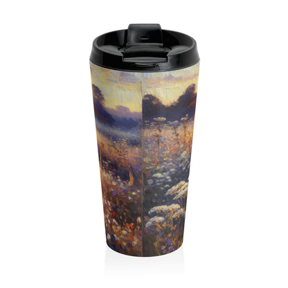 "Wildflower Sunrise" - Taza de viaje de acero inoxidable estilo impresionista The Alien