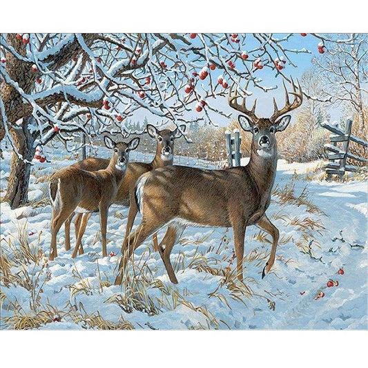 5D Diamond Painting - Hirsch im Winter