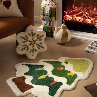 Tapis en cachemire avec motif d'arbre de Noël pour la maison, tapis de porte antidérapant pour la veille de Noël, tapis de salle de bain