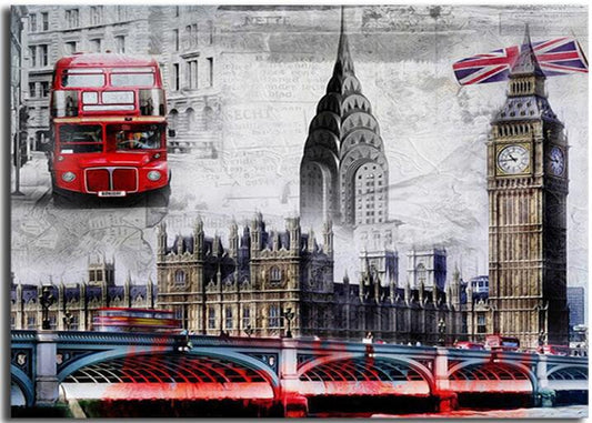 Mosaico de diamantes cuadrados 5D DIY, pintura del Big Ben de la torre de París, bordado de diamantes de imitación, Cruz del puente del autobús de Londres, bordado de diamantes