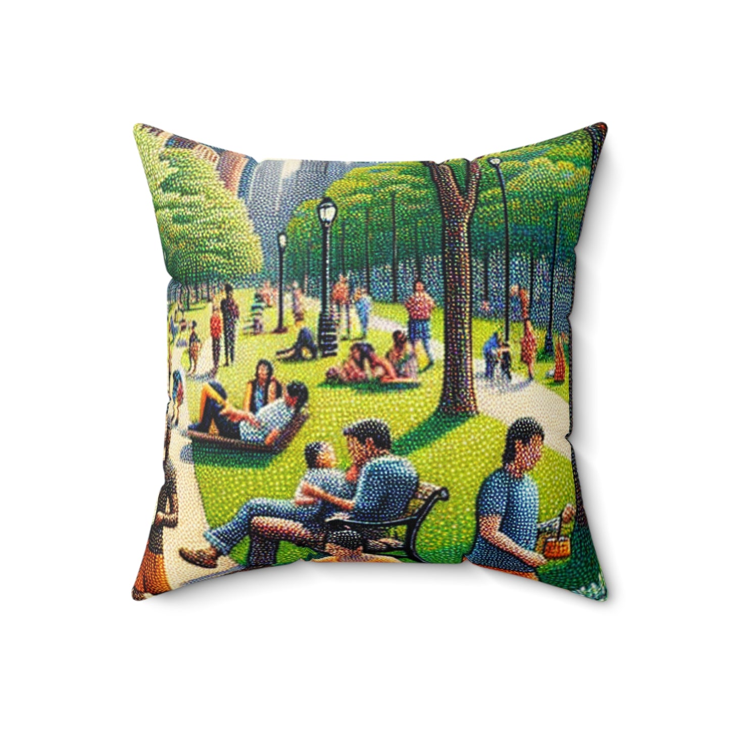 "Dotty Cityscape" - The Alien Spun Polyester Square Pillow Pointillism Style