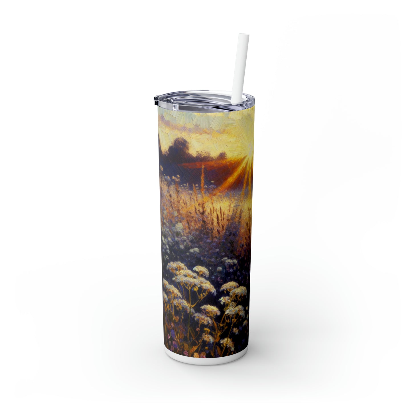 "Wildflower Sunrise" - The Alien Maars® Skinny Tumbler with Straw 20oz Impressionism Style