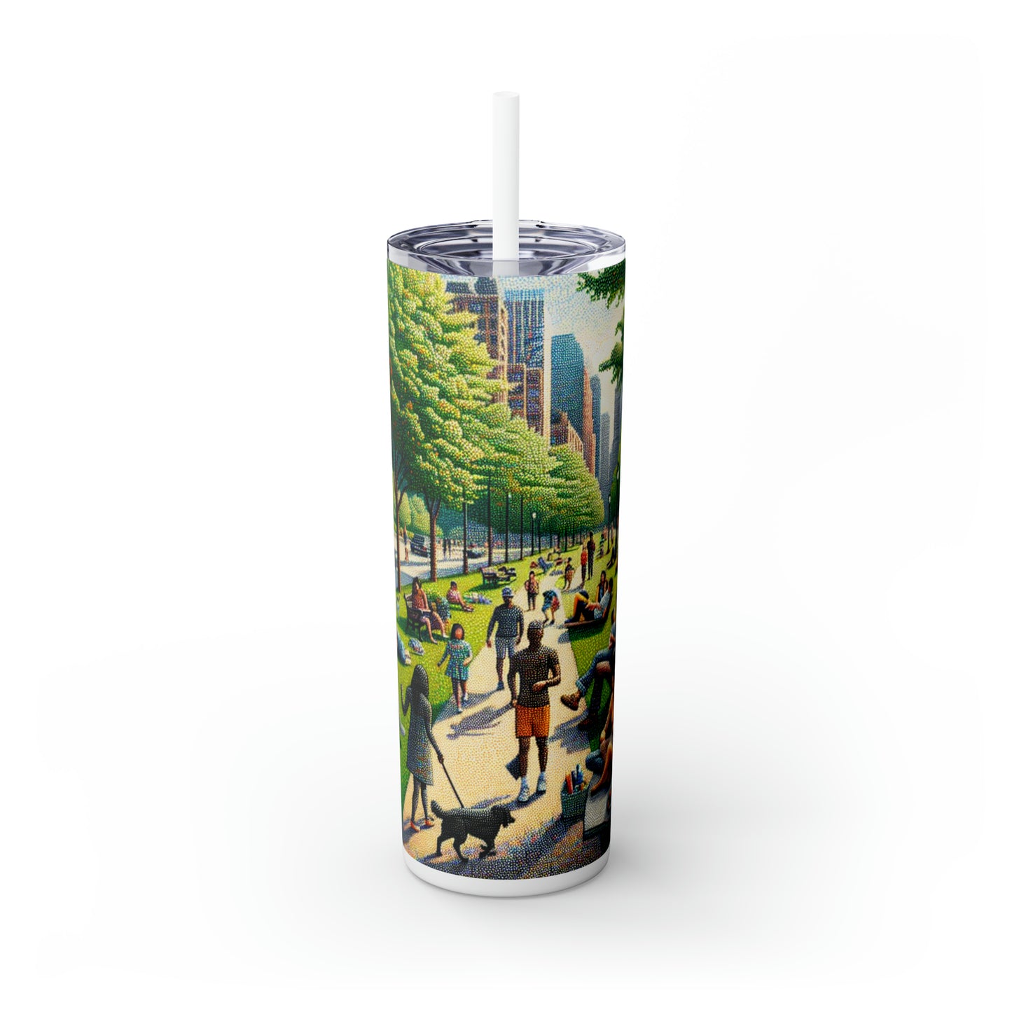 « Dotty Cityscape » - The Alien Maars® Skinny Tumbler avec paille 20oz Style pointillisme