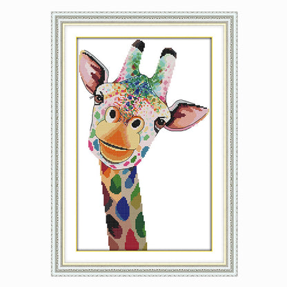 Cross-stitch rainbow giraffe Living room vertical decorative painting