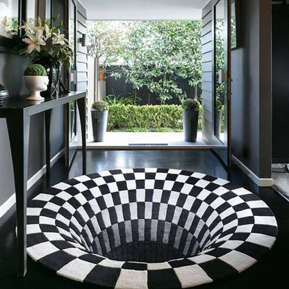 Tapis Vortex 3D, grille noire et blanche, Illusion de trou sans fond, tapis de sol antidérapant pour salon et chambre à coucher, à la mode pour la maison