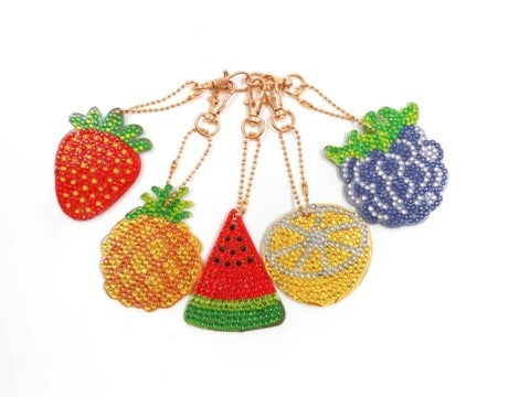 Ensemble de 5 porte-clés fruits Colorfu, peinture diamant