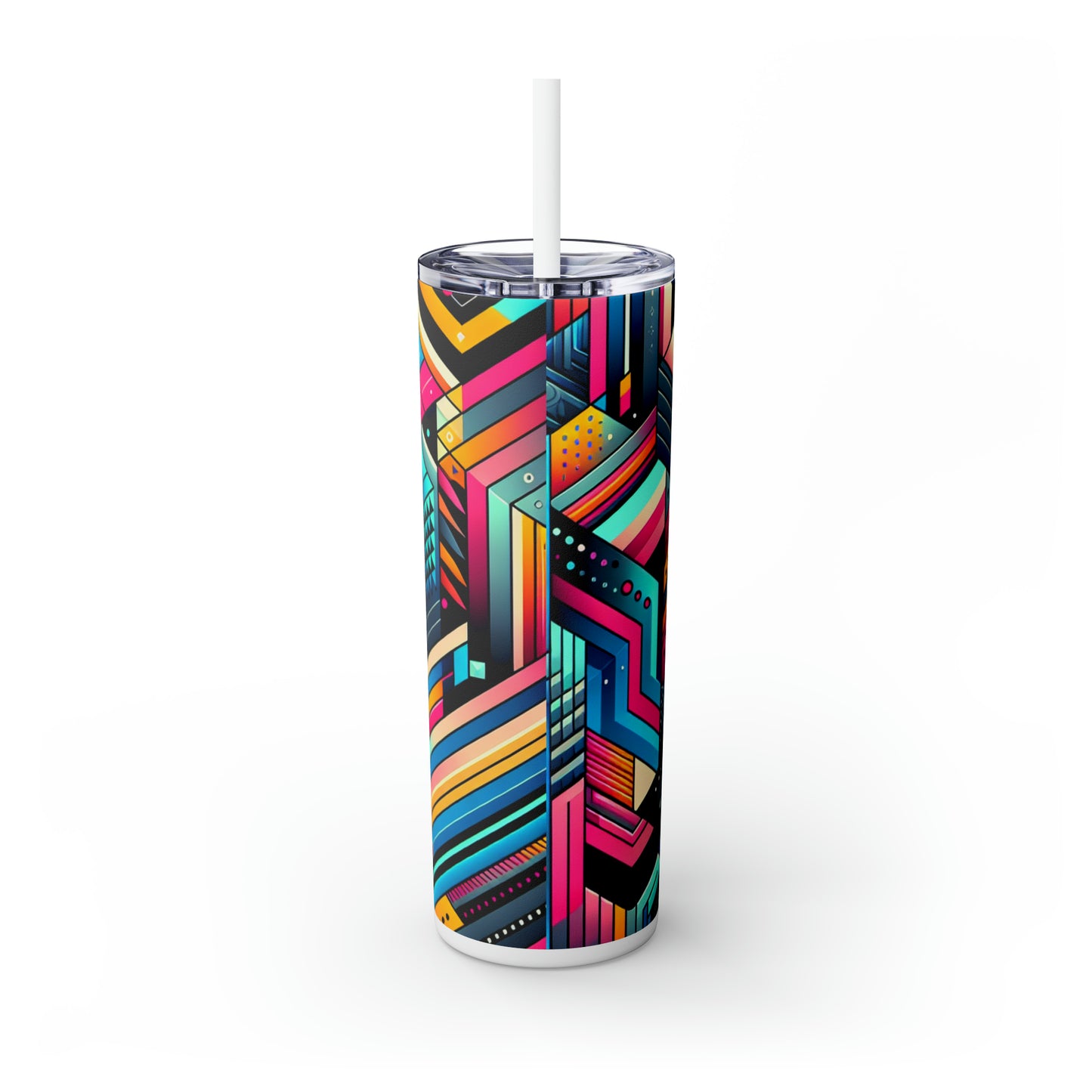 Neon Geometry - The Alien Maars® Skinny Tumbler with Straw 20oz Digital Art Style