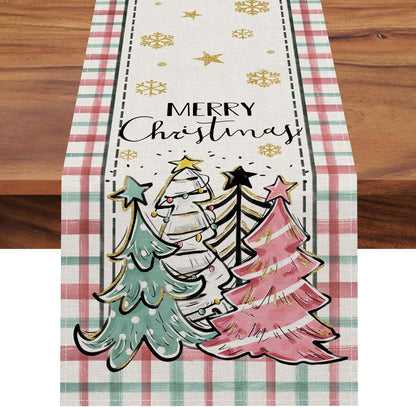 Camino de mesa con diseño de árboles de Navidad, decoración de mesa de comedor para cocina, vacaciones de invierno, para interiores y exteriores, decoración de fiesta en el hogar, 13 x 72 pulgadas