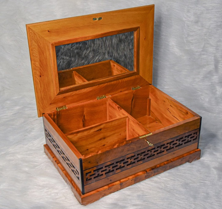 Coffret à bijoux en loupe de haute qualité 15 x 10 pouces, miroir à l'intérieur du couvercle, boîte en thuya avec clé de verrouillage, boîte décorative, boîte à souvenirs, idée cadeau, cadeau de Noël