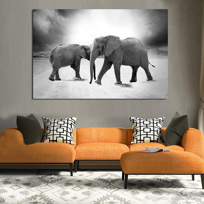 Affiche d'éléphant imprimée, Animal nordique, toile noire et blanche, tableau d'art mural